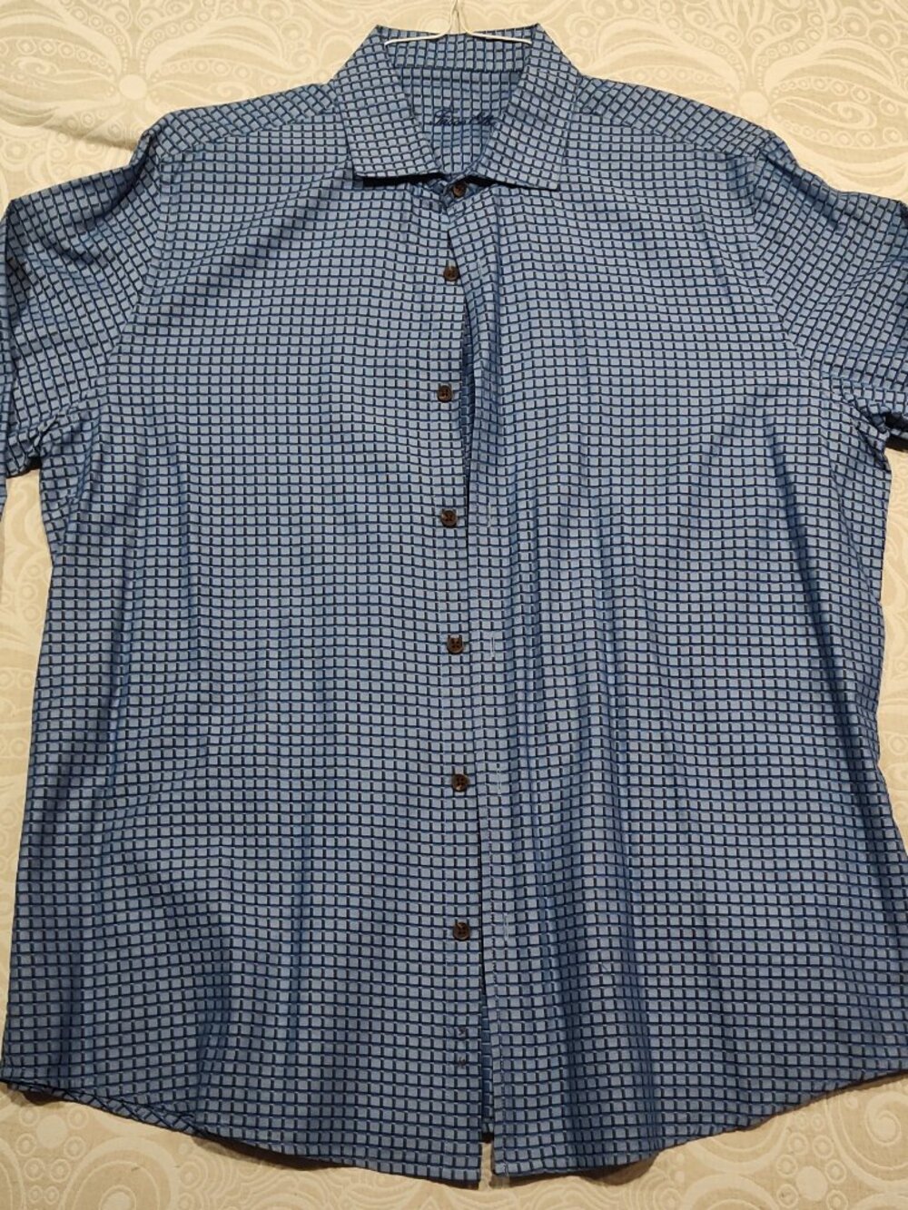 Tasso Elba - Men's Blue Grid Long Sleeve Dress Shirt
